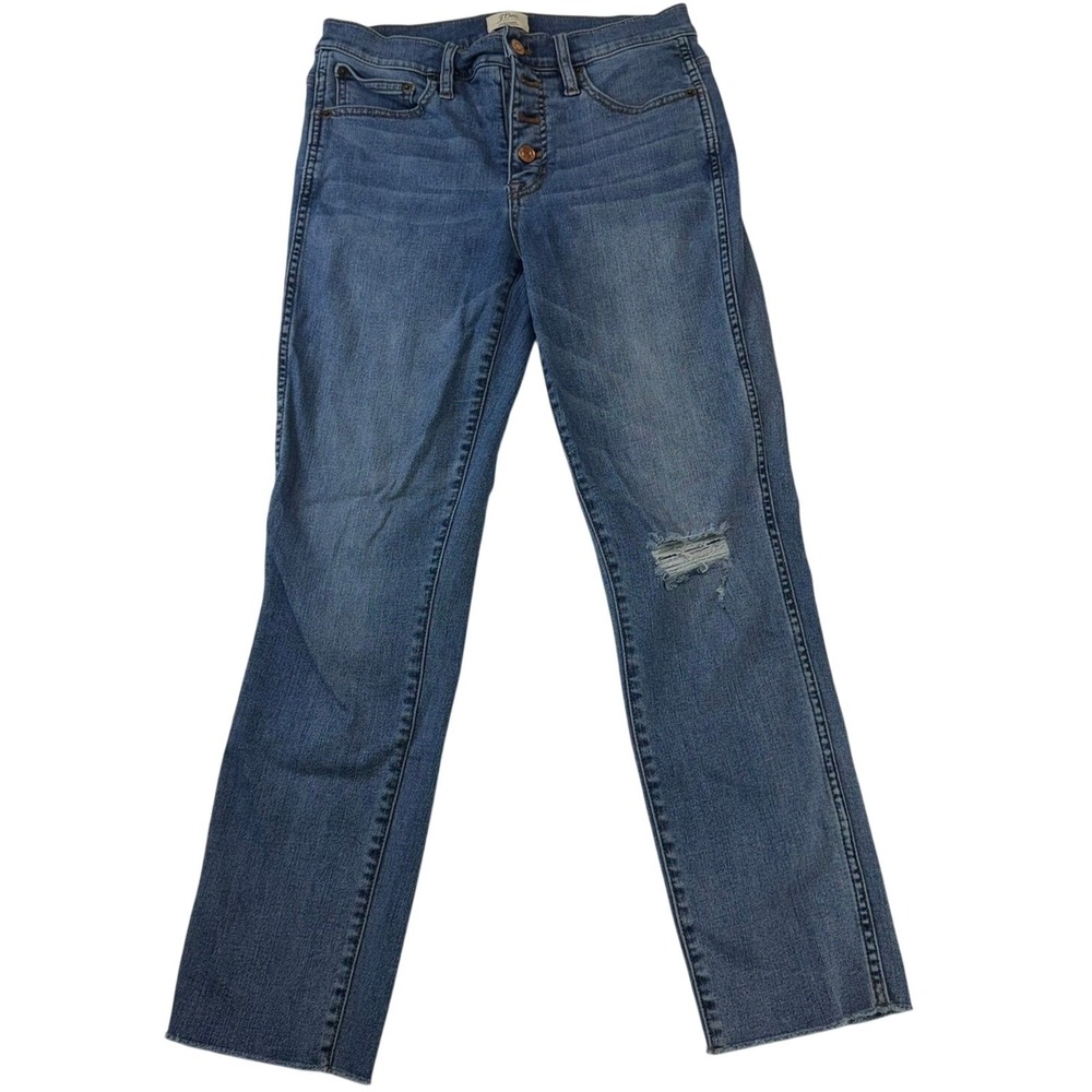 J. Crew Jeans Women 27 Vintage Straight Blue Denim Lightly Distressed Button Fly